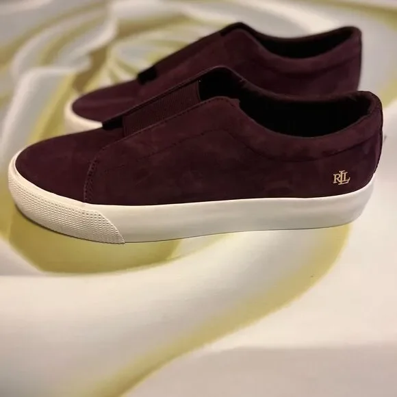 Ralph Lauren Women's Burgundy Isla Sheep Suede Slip-On Sneaker 🔥NEW🔥 - Picture 1 of 8